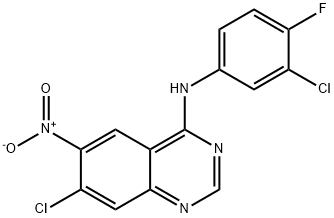7-Chloro-N-(3-chloro-4-fluorophenyl)-6-nitroquinazolin-4-amine 化学構造式