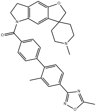1'-METHYL-5-[[2'-METHYL-4'-(5-METHYL-1,2,4-OXADIAZOL-3-YL)BIPHENYL-4-YL]CARBONYL]-2,3,6,7-TETRAHYDROSPIRO[FURO[2,3-F]INDOLE]-3,4'-PIPERIDINE HYDROCHLORIDE Structure
