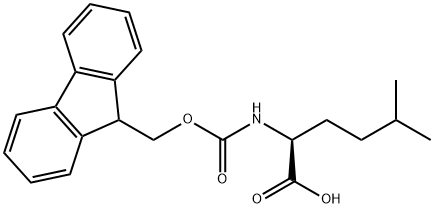 (S)-2-[[(9H-フルオレン-9-イル)メトキシカルボニル]アミノ]-5-メチルヘキサン酸 化学構造式