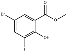 5-ブロモ-2-ヒドロキシ-3-ヨードベンゼンカルボン酸メチル 化学構造式