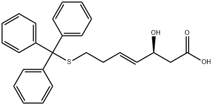 (S,E)-3-ヒドロキシ-7-(トリチルチオ)ヘプト-4-エン酸 化学構造式
