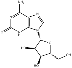 6-アミノ-9-β-D-リボフラノシル-9H-プリン-2(1H)-オン 化学構造式