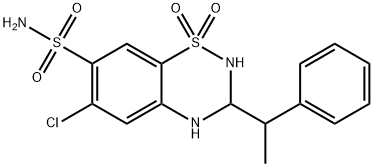 6-クロロ-3,4-ジヒドロ-3-(α-メチルベンジル)-2H-1,2,4-ベンゾチアジアジン-7-スルホンアミド1,1-ジオキシド 化学構造式