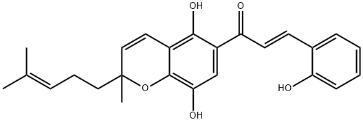 (E)-1-[5,8-Dihydroxy-2-methyl-2-(4-methyl-3-pentenyl)-2H-1-benzopyran-6-yl]-3-(2-hydroxyphenyl)-2-propen-1-one Structure