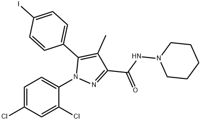1-(2,4-二氯苯基)-5-(4-碘苯基)-4-甲基-N-(哌啶-1-基)-1H-吡唑-3-甲酰胺, 183232-66-8, 结构式