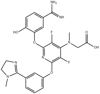N-[2-[5-(Aminoiminomethyl)-2-hydroxyphenoxy]-6-[3-(4,5-dihydro-1-methyl-1H-imidazol-2-yl)phenoxy]-3,5-difluoro-4-pyridinyl]-N-methylglycine Struktur
