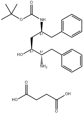 こはく酸(2S,3S,5S)-5-TERT-ブチルオキシカルボニルアミノ-2-アミノ-3-ヒドロキシ-1,6-ジフェニルヘキサン 化学構造式