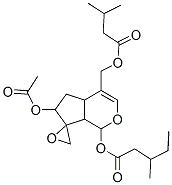 3-Methylvaleric acid 6-acetyloxy-4a,5,6,7a-tetrahydro-4-[(3-methyl-1-oxobutoxy)methyl]spiro[cyclopenta[c]pyran-7(1H),2'-oxiran]-1-yl ester Structure