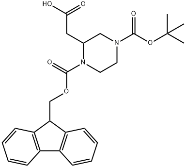 N-4-BOC-N-1-FMOC-2-ピペラジン酢酸 化学構造式