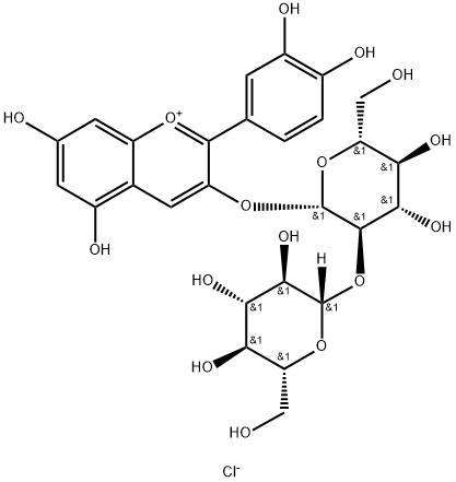 3-[(2-O-beta-D-Glucopyranosyl-D-glucosyl)oxy]-3',4',5,7-tetrahydroxyflavylium chloride Structure