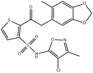 N-(4-氯-3-甲基-5-异恶唑基)-2-[(2-甲基-4,5-亚甲二氧基苯基)乙酰]噻吩-3-磺酰胺, 184036-34-8, 结构式