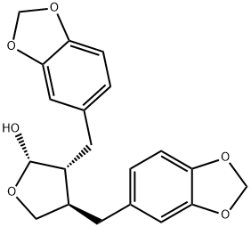 3,4-ビス[(1,3-ベンゾジオキソール-5-イル)メチル]テトラヒドロフラン-2-オール 化学構造式