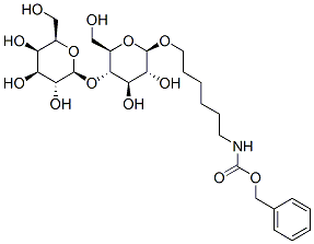 Carbamic acid, 6-(4-O-.beta.-D-galactopyranosyl-.beta.-D-glucopyranosyl)oxyhexyl-, phenylmethyl ester Struktur