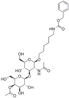 Carbamic acid, 6-2-(acetylamino)-3-O-(4-O-acetyl-.beta.-D-galactopyranosyl)-2-deoxy-.beta.-D-glucopyranosyloxyhexyl-, phenylmethyl ester Struktur