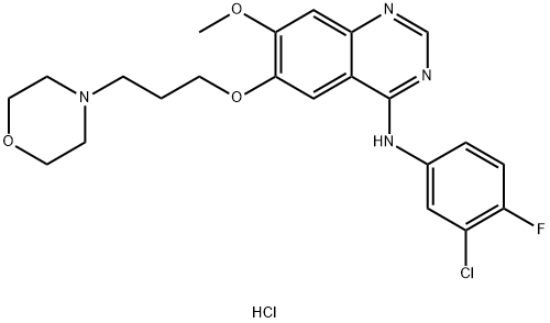 4-(3-氯-4-氟苯基氨基)-7-甲氧基-6-[3-(4-吗啉基)丙氧基]喹唑啉盐酸盐, 184475-55-6, 结构式