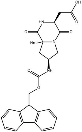 FMOC-(2S,6S,9S)-6-氨基-2-羧甲基-3,8-二氮杂双环(4,3,0)壬烷-1,4-二酮, 184700-26-3, 结构式