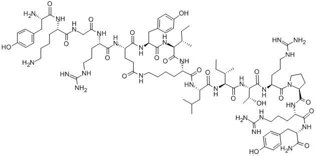 H-TYR-LYS-GLY-ARG-CYCLO(-GLU-TYR-ILE-LYS)-LEU-ILE-THR-ARG-PRO-ARG-TYR-NH2 Structure