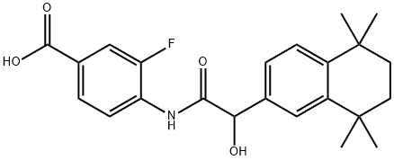 BENZOIC ACID, 3-FLUORO-4-[[(2R)-HYDROXY(5,6,7,8-TETRAHYDRO-5,5,8,8-TETRAMETHYL-2-NAPHTHALENYL)ACETYL]AMINO]- Structure