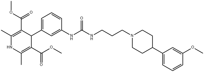 1,4-Dihydro-4-[3-[[[[3-[4-(3-methoxyphenyl)-1-piperidinyl]propyl]amino]carbonyl]amino]phenyl]-2,6-dimethyl-3,5-pyridinedicarboxylicacid3,5-dimethylesterL-Lactate Structure