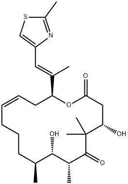 Oxacyclohexadec-13-ene-2,6-dione, 4,8-dihydroxy-5,5,7,9-tetramethyl-16-(1E)-1-methyl-2-(2-methyl-4-thiazolyl)ethenyl-, (4S,7R,8S,9S,13Z,16S)- 化学構造式