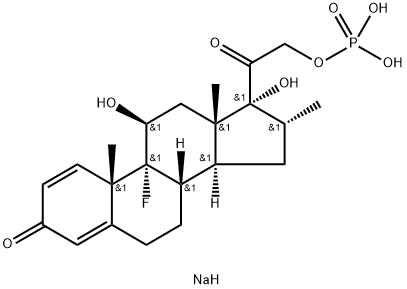 りん酸水素(9-フルオロ-11β,17-ジヒドロキシ-16α-メチル-3,20-ジオキソプレグナ-1,4-ジエン-21-イル)=ナトリウム 化学構造式