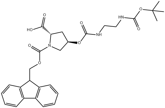 (2S,4R)-4-[[[[2-[[叔丁氧羰基]氨基]乙基]氨基]羰基]氧基]-1,2-吡咯烷二甲酸 1-(9H-芴-9-基甲基)酯 结构式