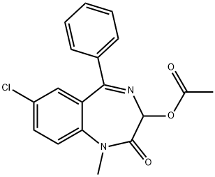 1-メチル-3-(アセチルオキシ)-5-フェニル-7-クロロ-1,3-ジヒドロ-2H-1,4-ベンゾジアゼピン-2-オン 化学構造式
