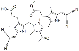 2,2'-[(3-Acetyl-4-methyl-1H-pyrrole-2,5-diyl)dimethylene]bis[5-(2,2-dicyanovinyl)-4-methyl-1H-pyrrole-3-propionic acid methyl] ester Struktur