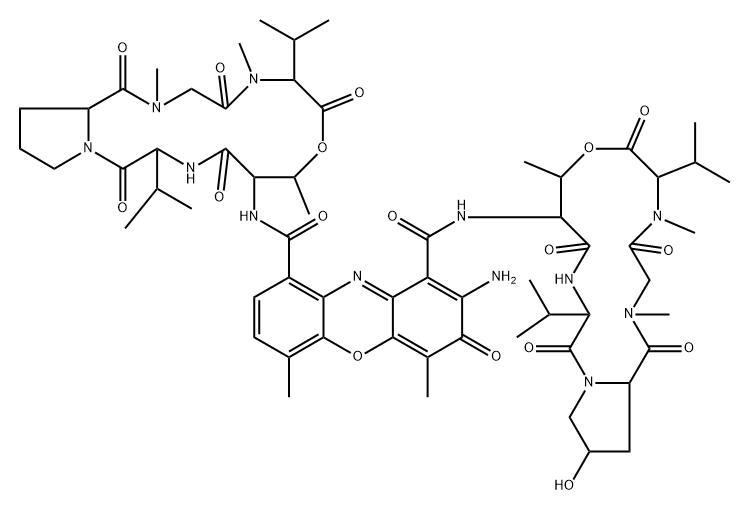3A-D-[（（4R）-4-羟基-L-脯氨酸）-放线菌素, 18865-46-8, 结构式