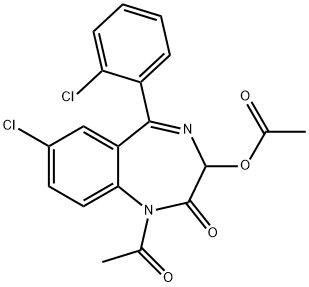 1-Acetyl-3-(acetyloxy)-7-chloro-5-(2-chlorophenyl)-1,3-dihydro-2H-1,4-benzodiazepin-2-one 化学構造式