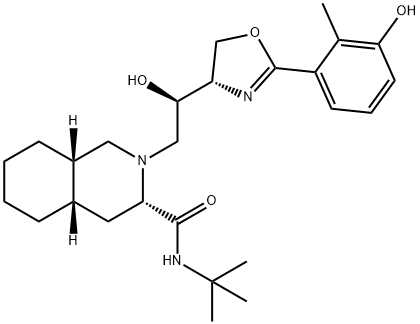 (3S,4aS,8aS)-2-[(2R)-2-[(4S)-2-[3-羟基-2-甲基苯基]-4,5-二氢恶唑-4-基]-2-羟乙基]十氢异喹啉-3-甲酸叔丁酰胺, 188936-07-4, 结构式