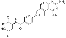 (2S)-2-[(4-{[(2,4-ジアミノ-5-メチルキナゾリン-6-イル)メチル]アミノ}フェニル)ホルムアミド]ブタン二酸 化学構造式