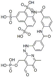 8-[[3-[[3-[(2Z)-2-[4-formyl-6-methyl-5-oxo-3-(phosphonooxymethyl)pyrid in-2-ylidene]hydrazinyl]benzoyl]amino]-4-methyl-benzoyl]amino]naphthal ene-1,3,5-trisulfonic acid 结构式