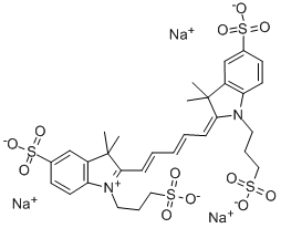 3H-INDOLIUM, 2-[5-[1,3-DIHYDRO-3,3-DIMETHYL-5-SULFO-1-(3-SULFOPROPYL)-2H-INDOL-2-YLIDENE]-1,3-PENTADIENYL]-3,3-DIMETHYL-5-SULFO-1-(3-SULFOPROPYL)-, INNER SALT, TRISODIUM SALT Structure