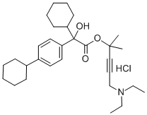 Benzeneacetic acid, alpha,4-dicyclohexyl-alpha-hydroxy-, 4-(diethylami no)-1,1-dimethyl-2-butynyl ester, hydrochloride Structure