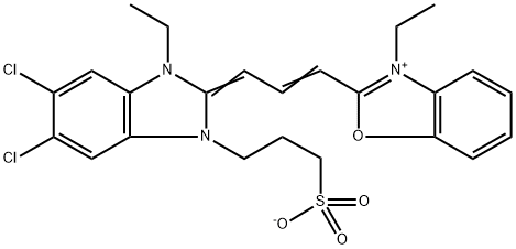 2-[3-[5,6-ジクロロ-1-エチル-1,3-ジヒドロ-3-(3-スルホナトプロピル)-2H-ベンゾイミダゾール-2-イリデン]-1-プロペニル]-3-エチルベンゾオキサゾリウム 化学構造式