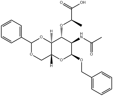 (2R)-2-(((4AR,6S,7R,8R,8AS)-7-乙酰氨基-6-(苄氧基)-2-苯基六氢吡喃并[3,2-D] [1,3] 氧基)丙酸, 19229-57-3, 结构式