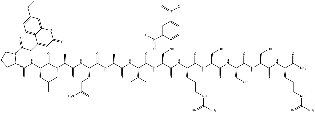 MCA-PRO-LEU-ALA-GLN-ALA-VAL-DAP(DNP)-ARG-SER-SER-SER-ARG-NH2 化学構造式