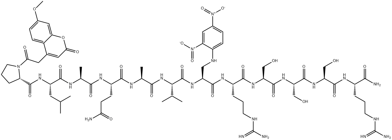 MCA-PRO-LEU-ALA-GLN-ALA-VAL-DAP(DNP)-ARG-SER-SER-SER-ARG-NH2 Structure