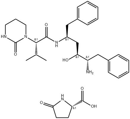 N-(4-Amino-1-benzyl-3-hydroxy-5-phenyl-pentyl)-3-methyl-2-(2-oxo-tetrahydro-pyrimidin-1-yl)-butyramide 5-oxopyrrolidine-2-carboxylic acid Struktur