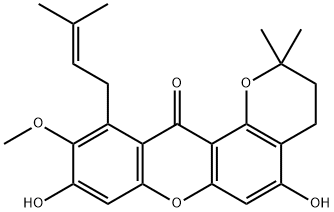 5,9-ジヒドロキシ-10-メトキシ-2,2-ジメチル-11-(3-メチルブタ-2-エン-1-イル)-2,3,4,12-テトラヒドロ-1,7-ジオキサテトラフェン-12-オン 化学構造式