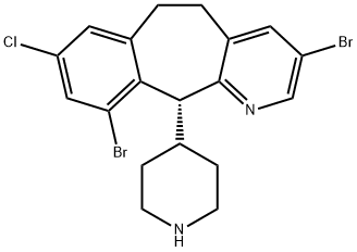 5H-Benzo[5,6]cyclohepta[1,2-b]pyridine, 3,10-dibroMo-8-chloro-6,11-dihydro-11-(4-piperidinyl)-, (11R)- Struktur