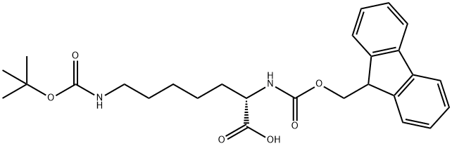 (S)-2-[[(9H-フルオレン-9-イル)メトキシカルボニル]アミノ]-7-[(tert-ブチルオキシカルボニル)アミノ]ヘプタン酸 化学構造式