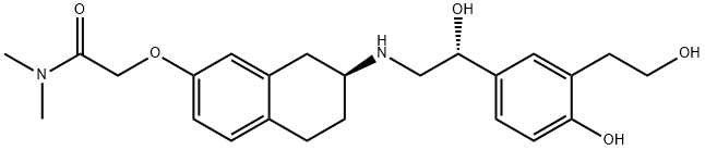 N,N-ジメチル-2-[[(3S)-3α-[[(2R)-2-ヒドロキシ-2-[3-(2-ヒドロキシエチル)-4-ヒドロキシフェニル]エチル]アミノ]テトラリン-6-イル]オキシ]アセトアミド 化学構造式