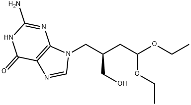 6H-Purin-6-one, 2-amino-9-[(2R)-4,4-diethoxy-2-(hydroxymethyl)butyl]-1,9-dihydro- Struktur
