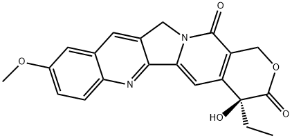 (4S)-4-エチル-4β-ヒドロキシ-9-メトキシ-1H-ピラノ[3',4':6,7]インドリジノ[1,2-b]キノリン-3,14(4H,12H)-ジオン 化学構造式
