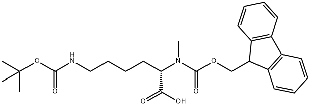 (S)-2-[メチル(9H-フルオレン-9-イルメトキシカルボニル)アミノ]-6-(tert-ブトキシカルボニルアミノ)ヘキサン酸 化学構造式