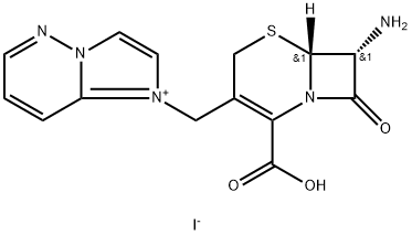 1-[[(6R,7R)-7-氨基-2-羧基-8-氧代-5-硫杂-1-氮杂二环[4.2.0]辛-2-烯-3-基]甲基]咪唑并[1,2-B]哒嗪碘化物, 197897-11-3, 结构式