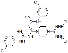 1,4-Piperazinedicarboxamidine, N,N'-bis((m-chlorophenyl)amidino)-, di hydrochloride Structure