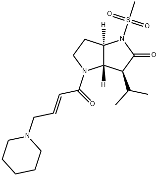 (3S,3aβ,6aα)-オクタヒドロ-3-イソプロピル-4-(4-ピペリジノ-2-ブテノイル)-1-(メチルスルホニル)ピロロ[2,3-b]ピロール-2-オン 化学構造式